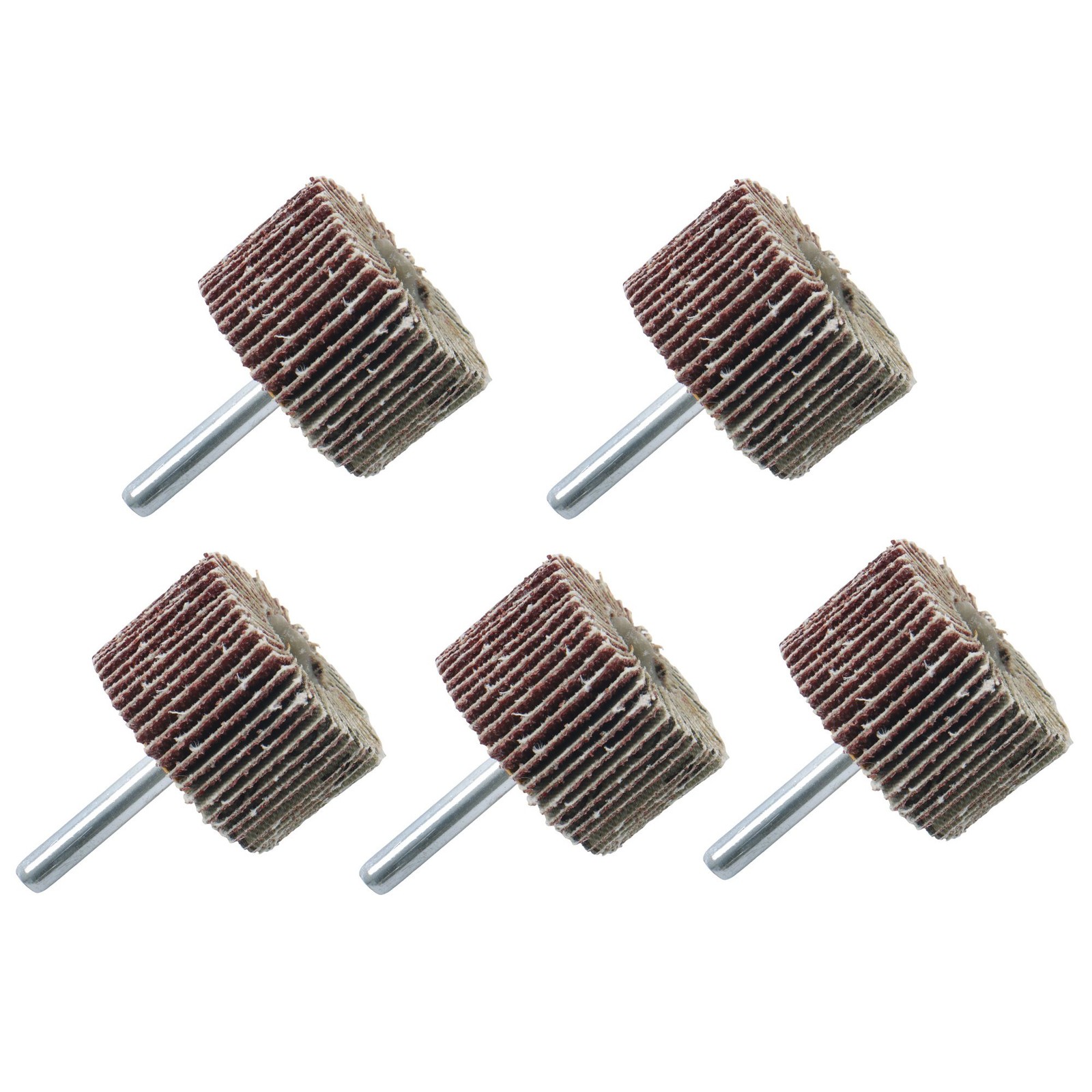 Aluminum Oxide Shank Mounted Flap Wheels, 1-1/2″ x 1″ x 1/4″, 60 Grit – 5 Pack