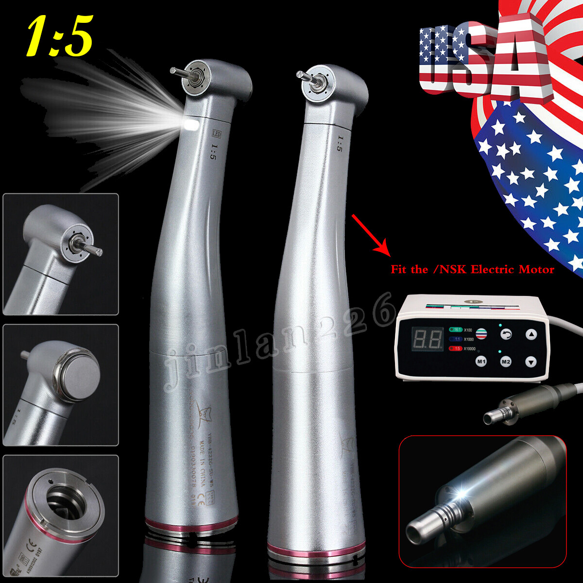 Dental 1:1 1:5 LED Fiber Optic Push Contra Angle Increasing Handpiece NSK types