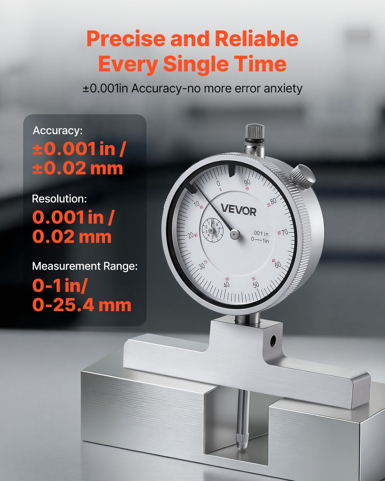 VEVOR Depth Gauge Micrometer 0-22in Range with 4 Anvils and 6 Rods Precision