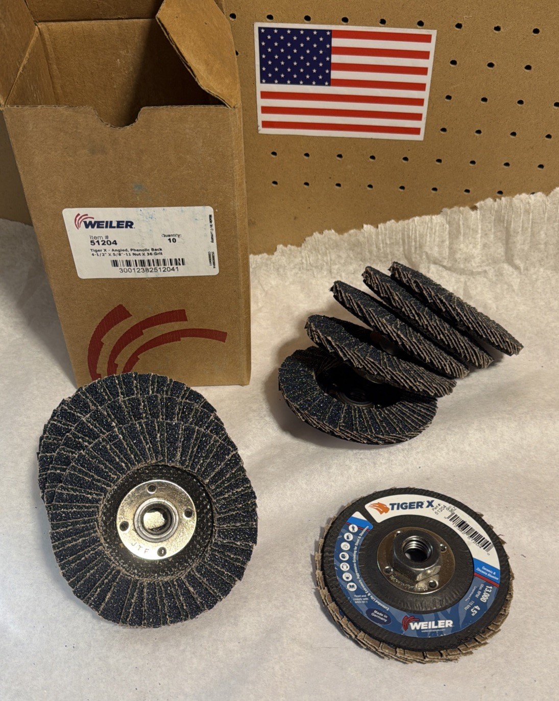 36 Grit Tiger X #51204 Weiler 4-1/2″ Tiger Flap Disc Angled CZA 5/8-11A T29 10x