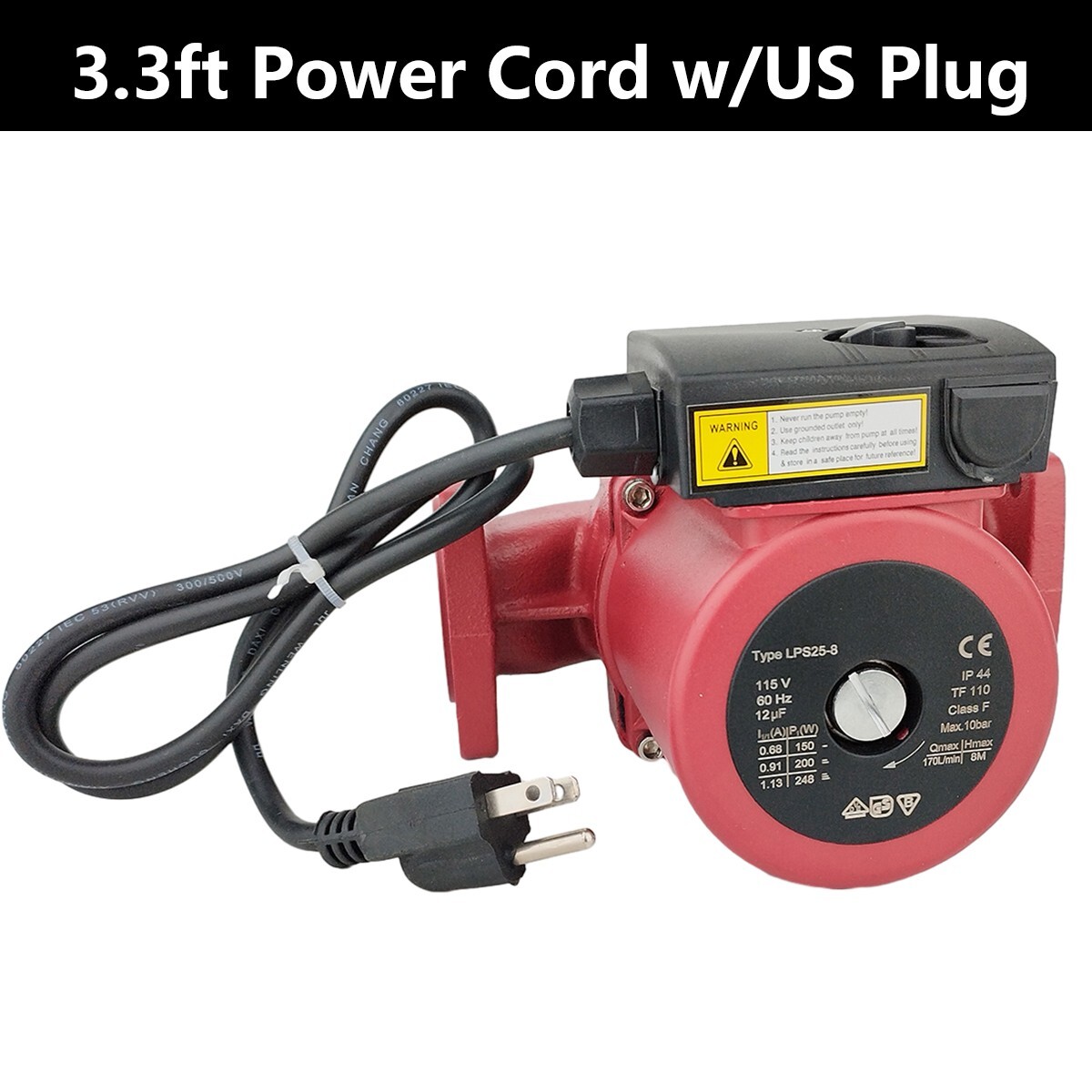 1/6HP 3 Speed Circulating Pump Use w/Outdoor Furnaces,Hot water heat,Solar,115V