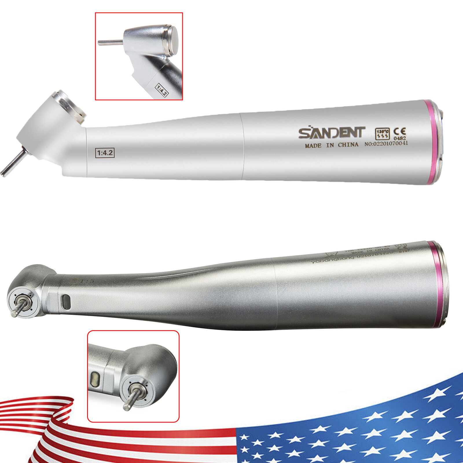 Dental 1:5 1:4.2 LED Fiber Optic Contra Angle Handpiece Fit NSK Ti-MAX X95L/KaV