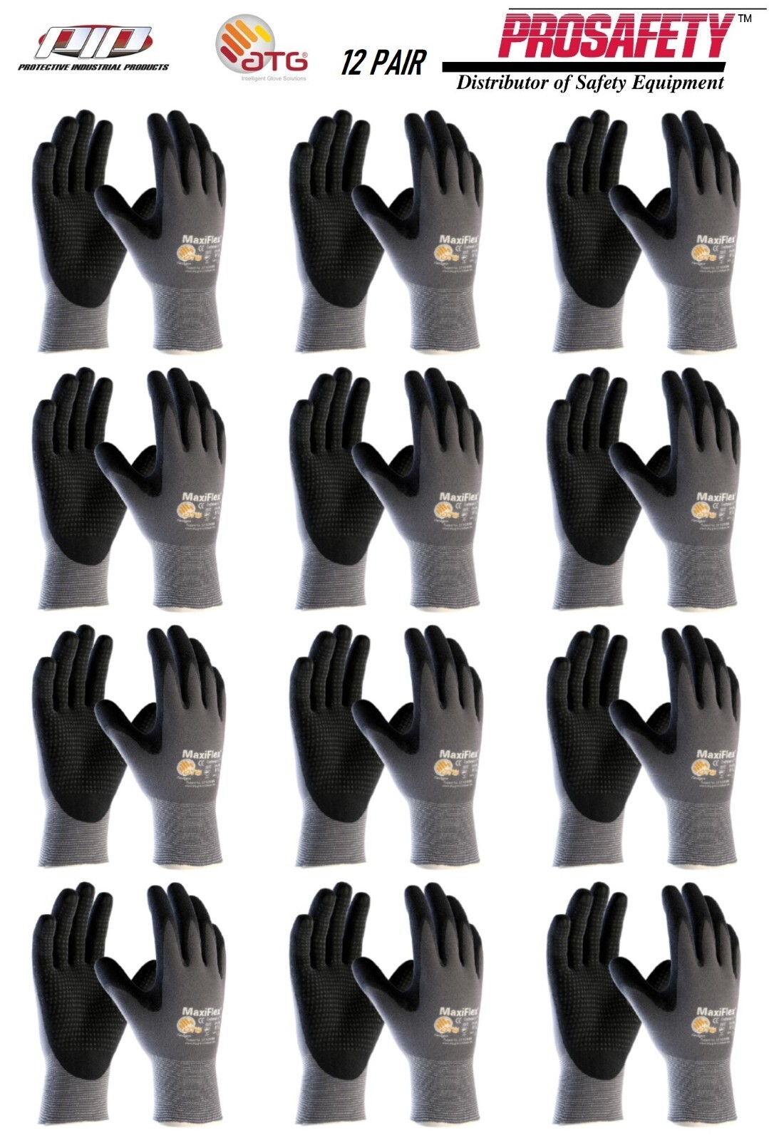 34-844 MaxiFlex Nitrile Grip Dotted Palm Coated PROTECTIVE WORK GLOVES 12-MEDIUM