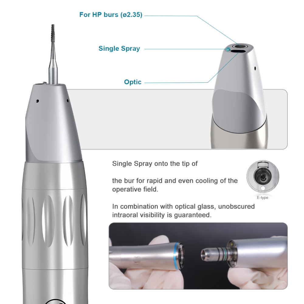 Dental Low Speed 1:1 Direct Drive Straight Handpiece with Single Spray HP Burs