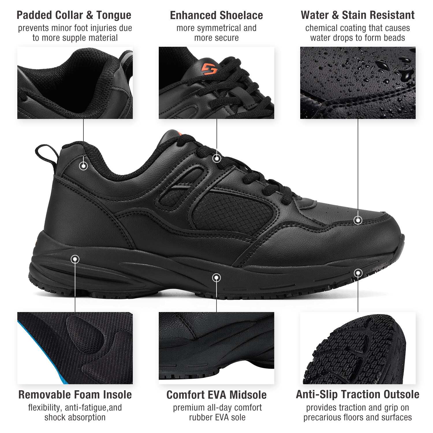 HISEA NINGO Men’s Slip Resistant Work Shoes Chef Kitchen Oil Resistant Sneakers