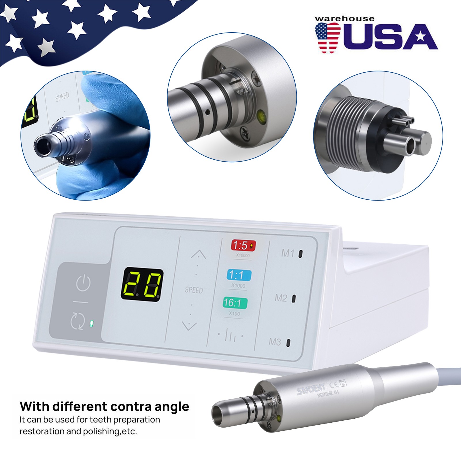 Dental Electric LED Brushless Micro Motor +1:5 Increasing Handpiece LED YBB-Mini