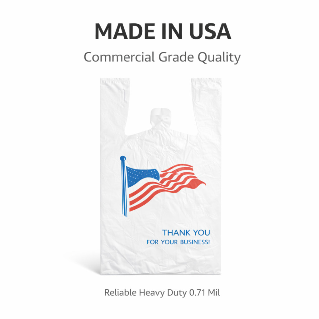 Bags 1/6 21 x 6.5 x 11.5 Heavy Duty .71 Mil White American Flag T-Shirt Plastic