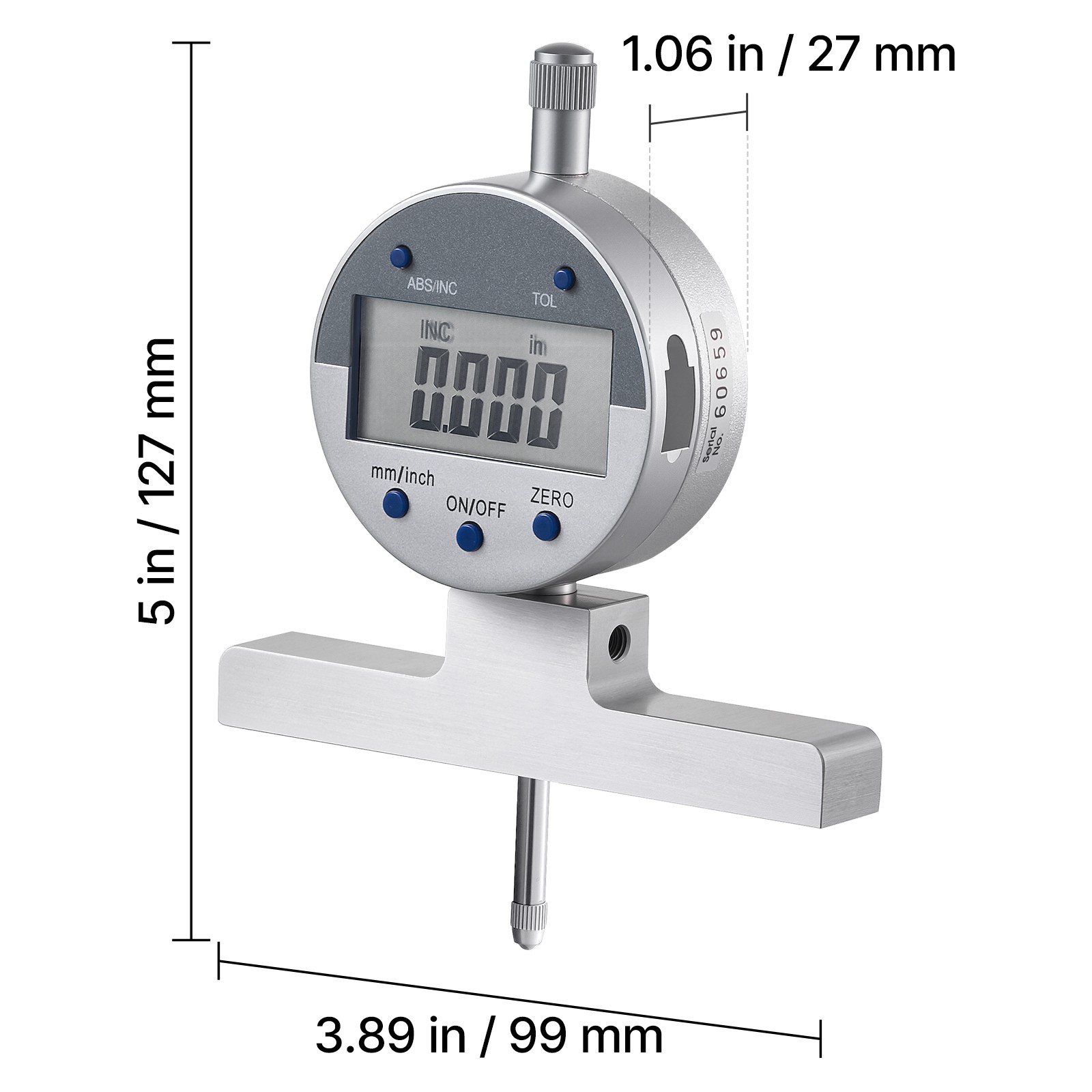 Uimoso Digital Depth Gauge 0-22in Range Micrometer with 4 Interchangeable Anvils