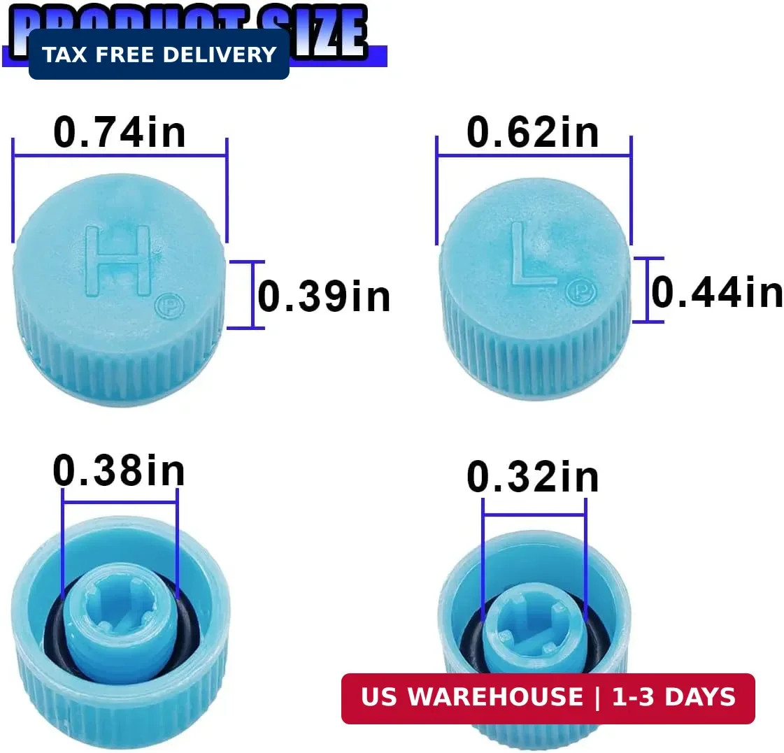 Car A/C Valve Core Cap, AC System Charging Port Seal Caps, Leakproof High & Low