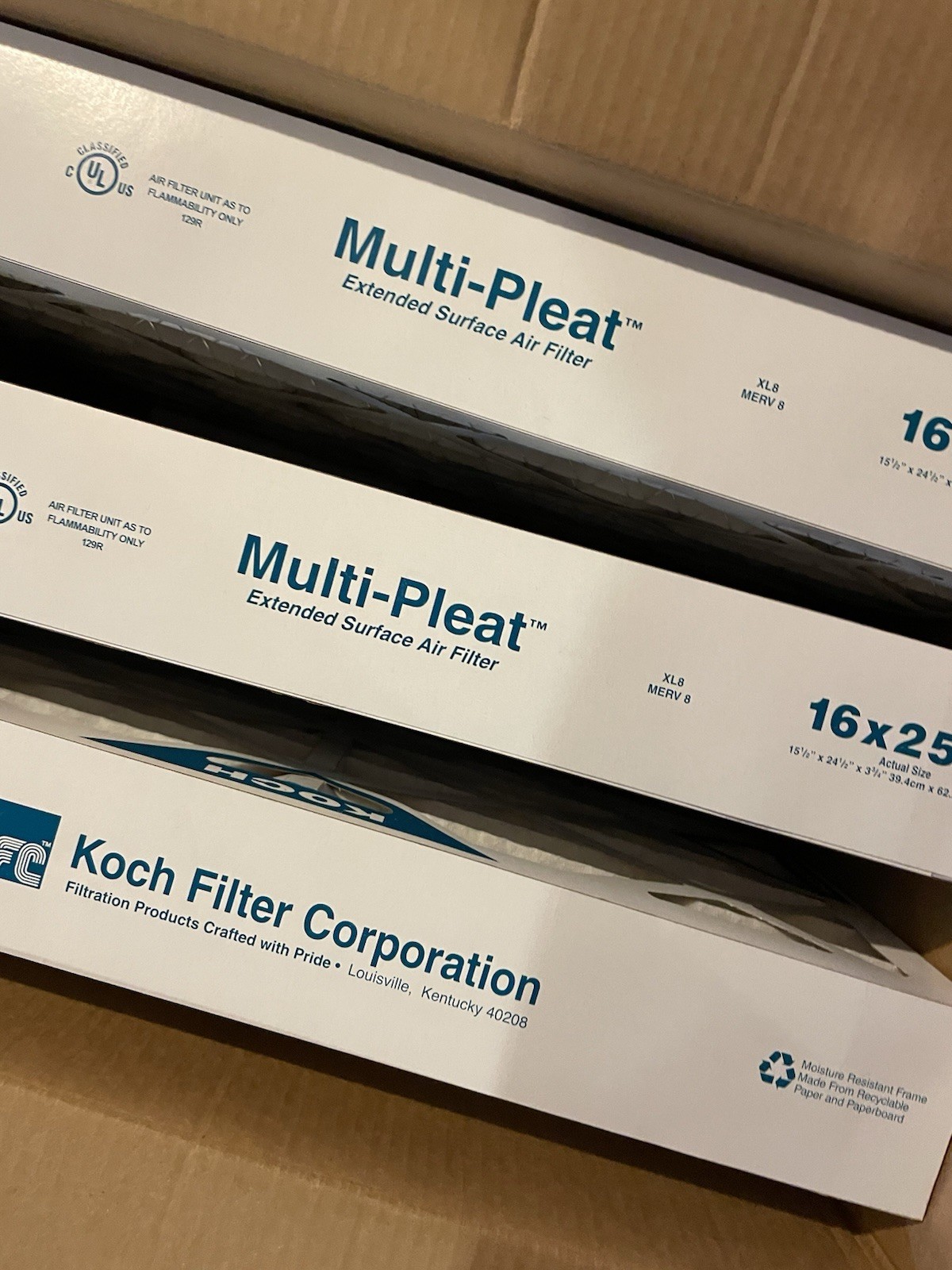3 NEW Koch Extended Surface Air Filter 16x25x4 XL8 Merv 8 102-700-026 FREE SHIP