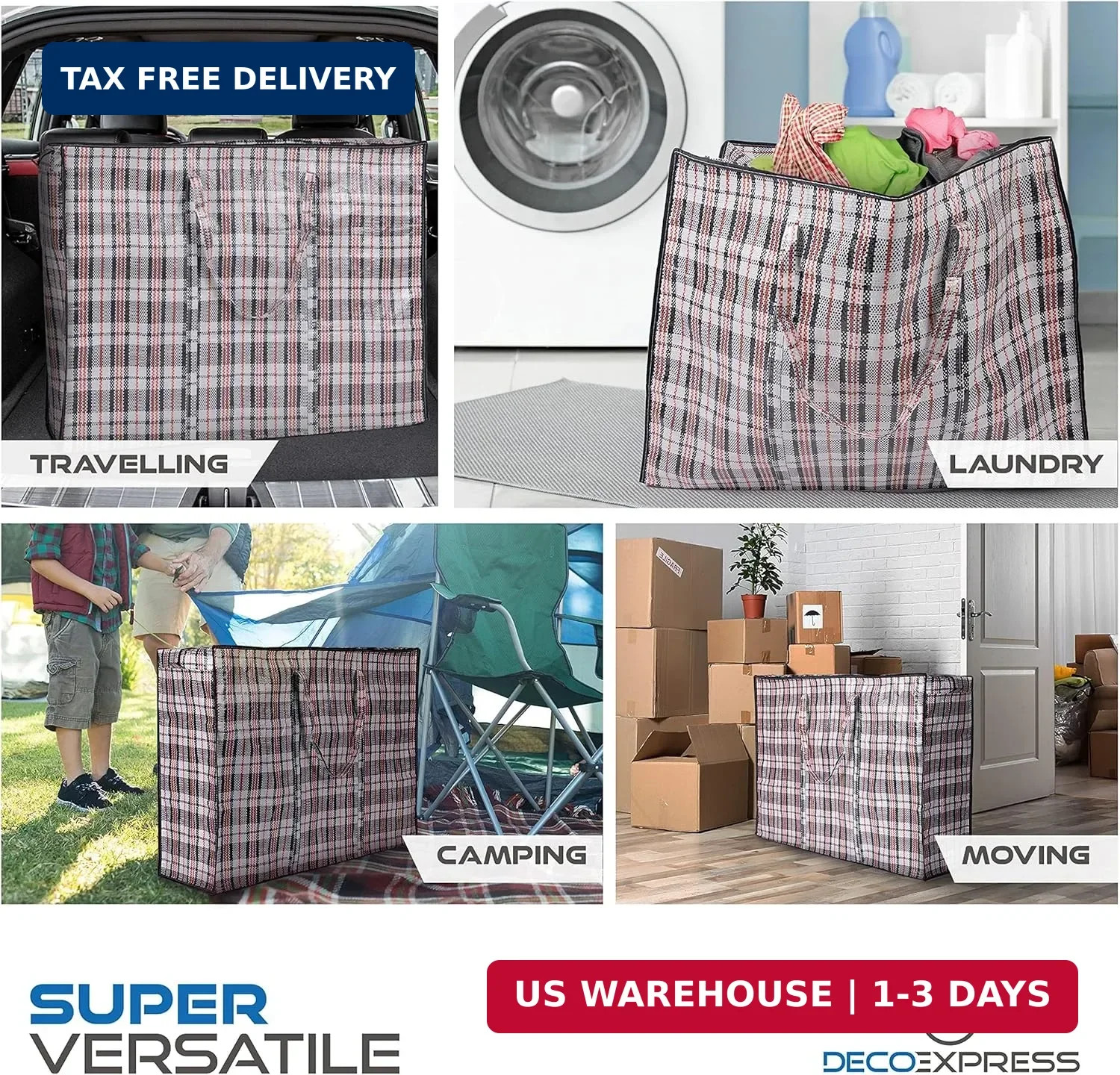 8 Pack Heavy Duty Moving Bags with Strong Zipper & Carrying Handles, 107L/ 28 ga