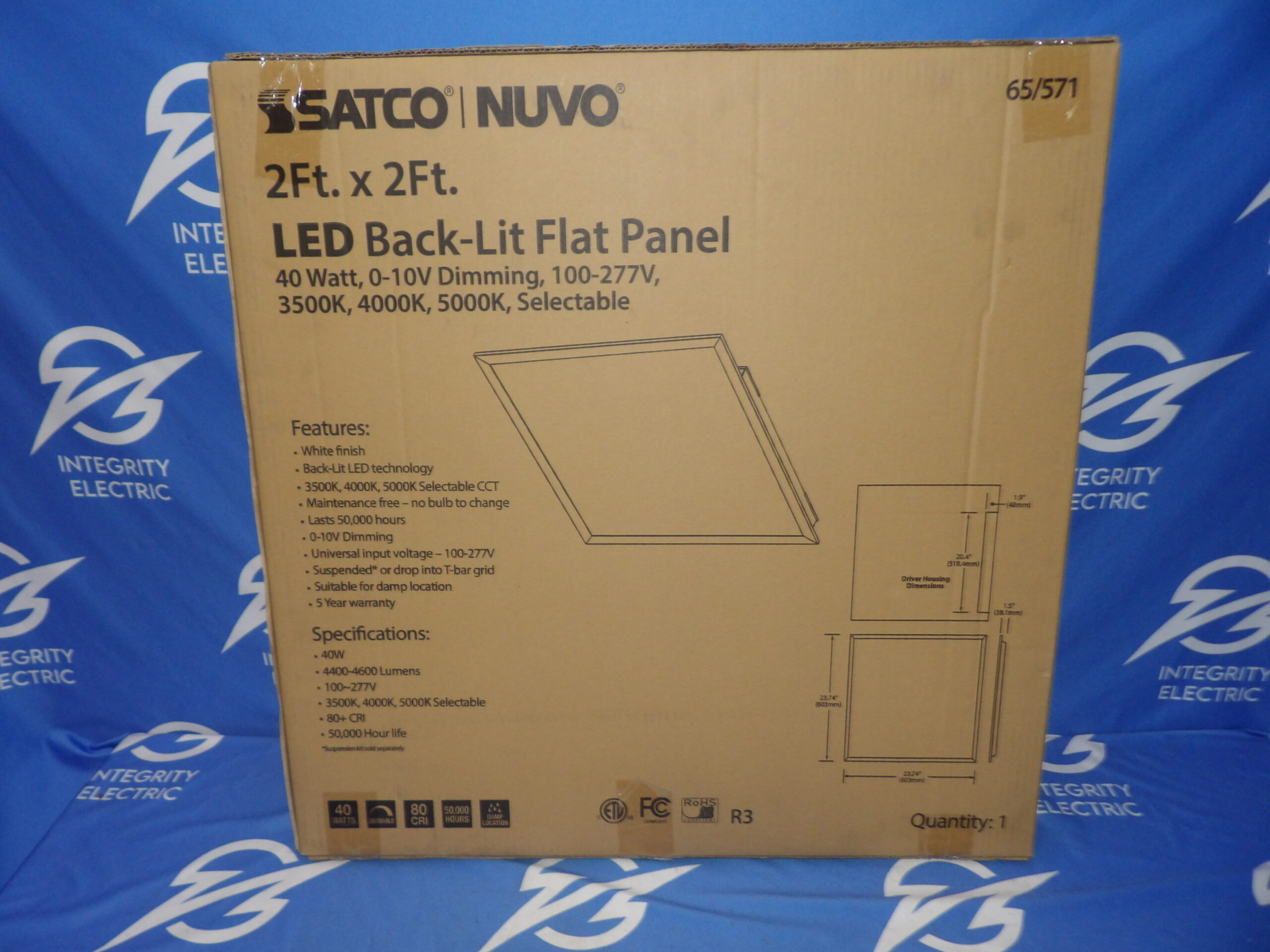 Satco Nuvo 65/571 40W 0-10V dimming 3500-5000K Back Lit LED Lighting Panel + …