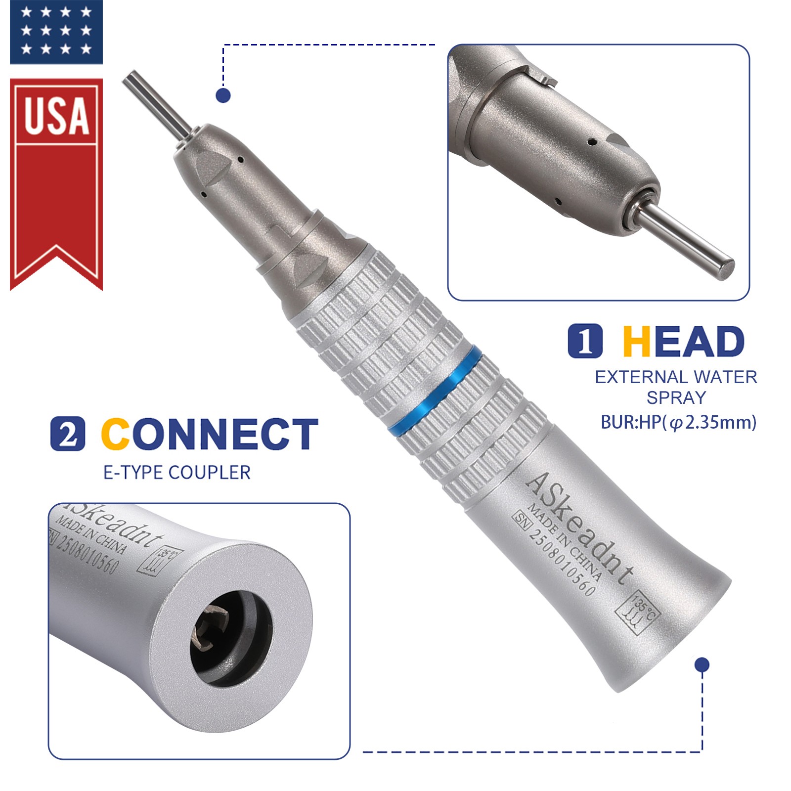 Dental Low Speed handpiece Straight Nose Cone 1:1 Direct Drive YP FDA
