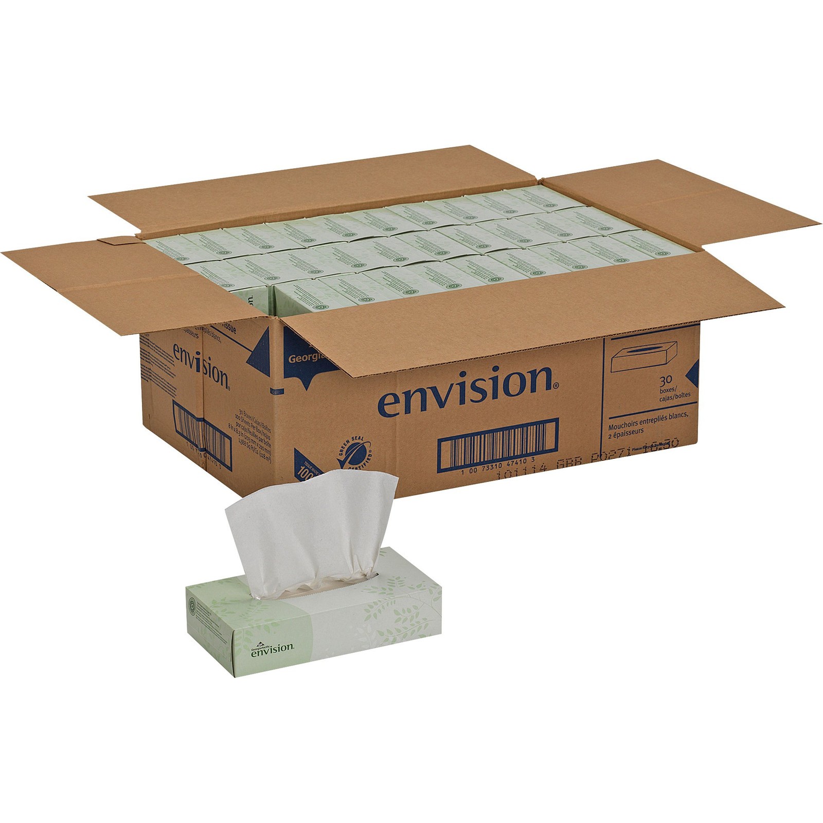 Envision 2-Ply Facial Tissue Flat Box 100 Count 30 Packs 3000 Total