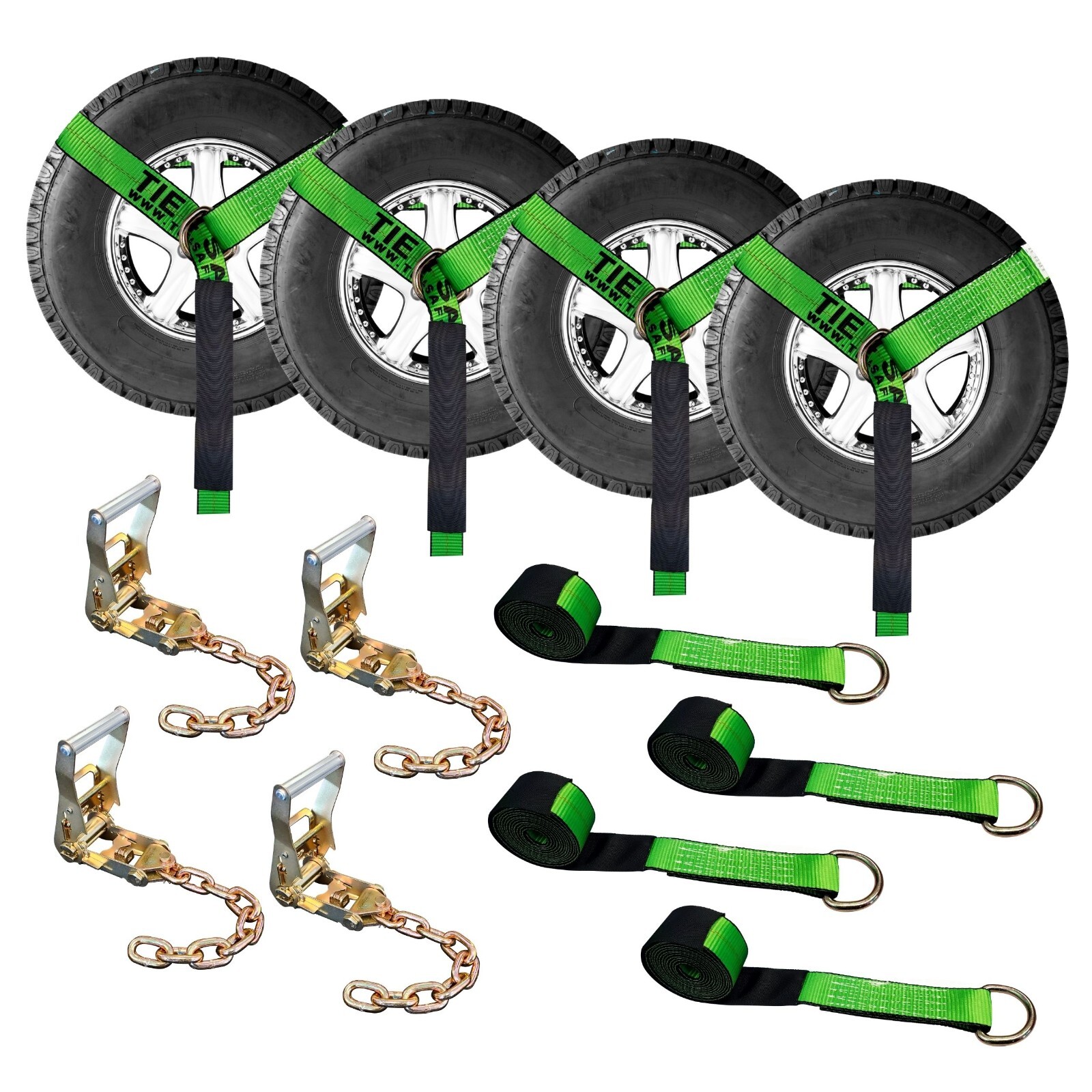 16 Pcs 2″ x 10′ Ratchet Wheel Lift Lasso Strap w/ Chain Extension For Tow Truck