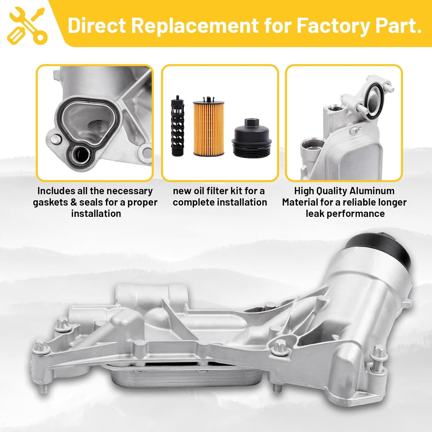 25199751 918-432 Engine Oil Cooler Filter Housing Assembly Adapter with Gasket,