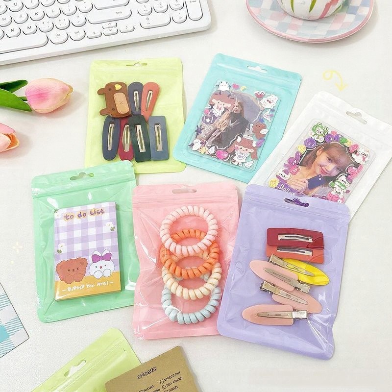 Resealable Packaging Bags Macaron Color Self Seal Bags Hang Hole Storage Pouches