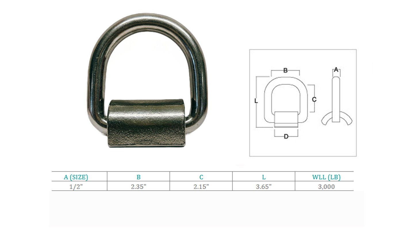SS T316 D-Ring Lashing Ring Tie Down Anchor 1/2″ for Safe and Secure Hauling,4Pc