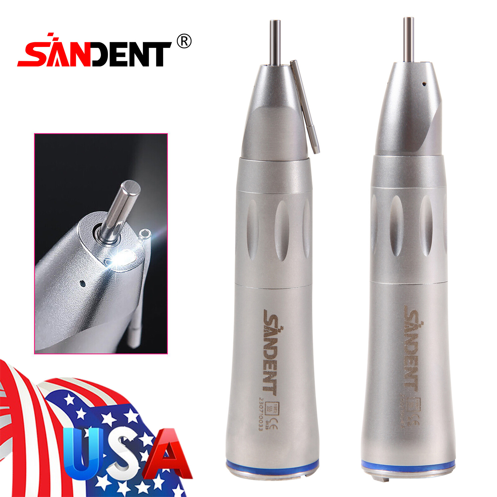 SANDENT Dental 1:1 Fiber Optic LED Surgical Straight Handpiece Nose Cone DL