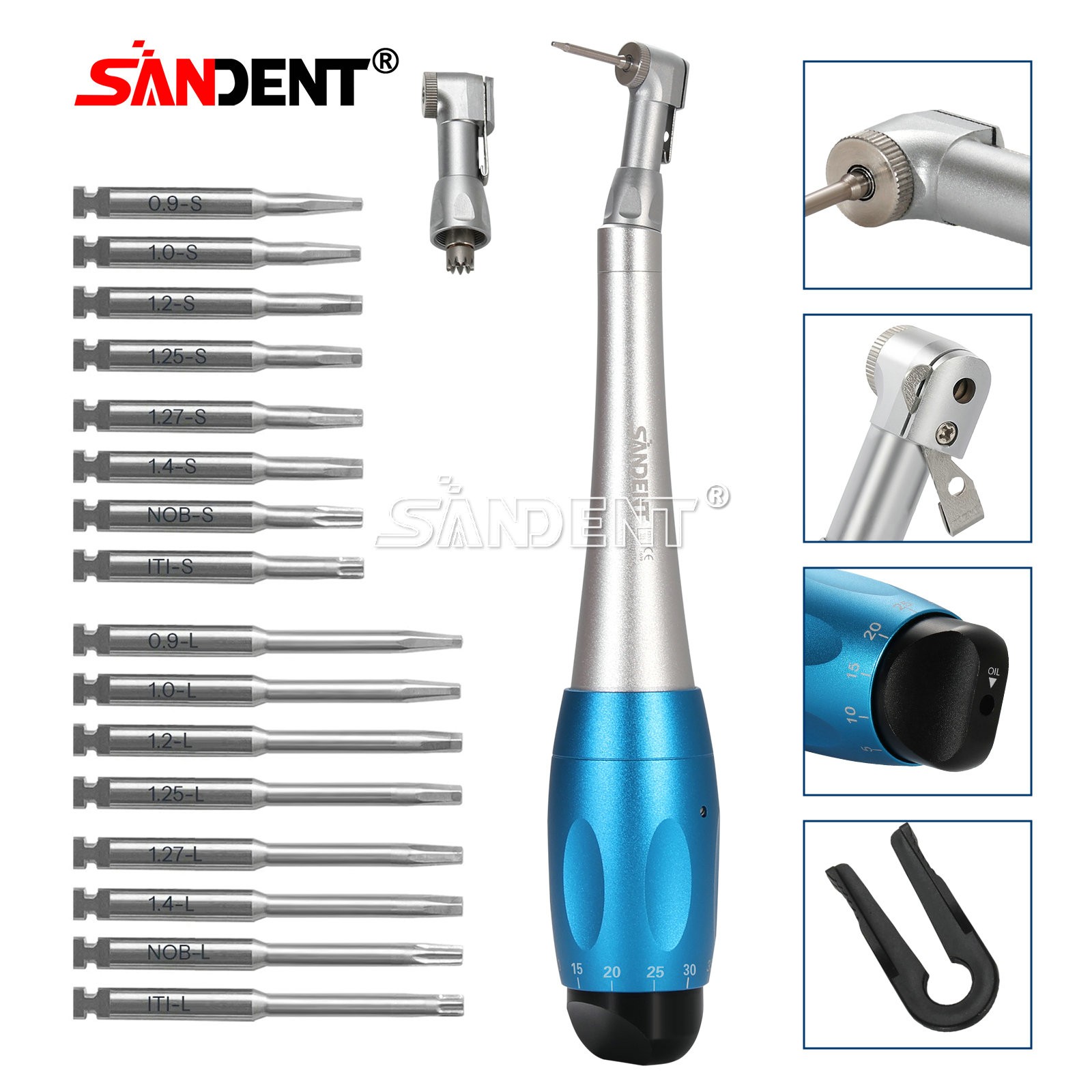 Dental Universal Implant Kit Torque Wrench Contra Angle Handpiece & 16 Drivers