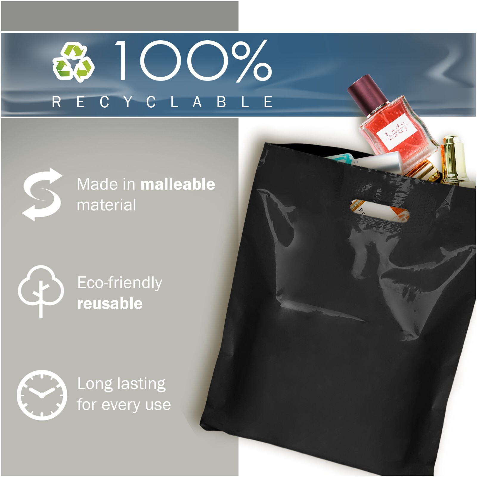 Black Merchandise Plastic Shopping Bags – 100 Pack 9″ x 12″ with 1.5 mil Thick