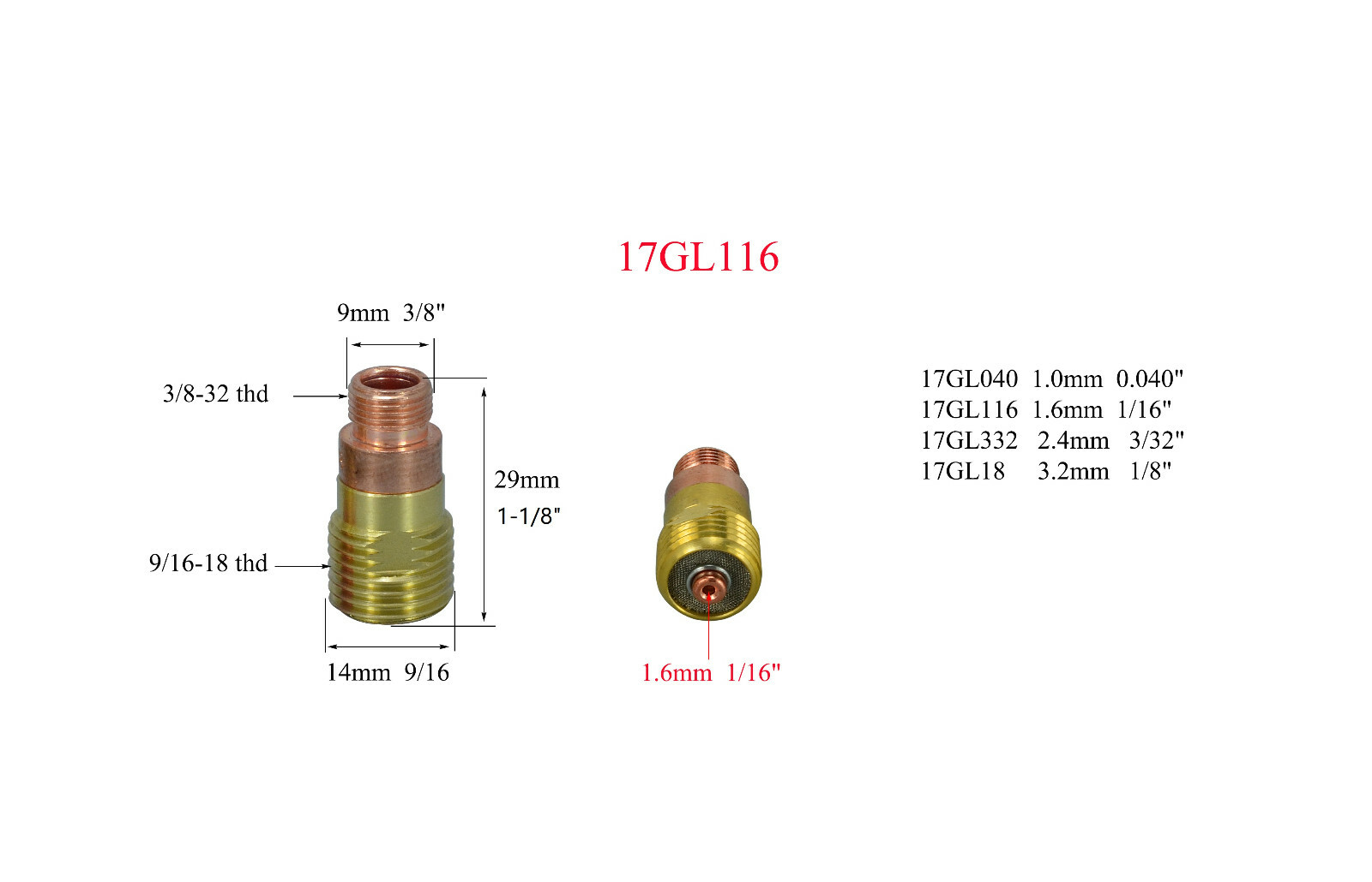 TIG Stubby Gas Lens 17GL116 1/16” & ?1.6mm 10N23S Kit Fit WP 17 18 26 TIG 10pk