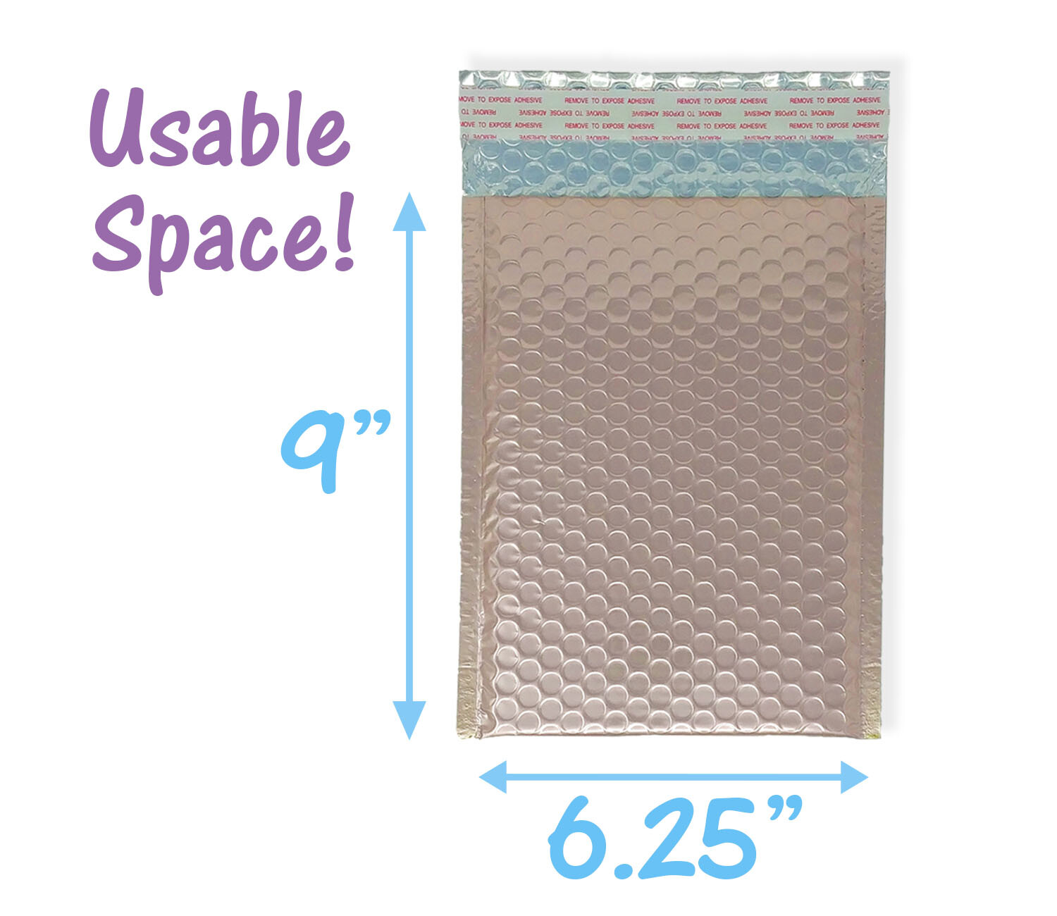 4×8, 5×9, 6×10, 8×12 Nude Pink Metallic Bubble Mailers, Light Rose Gold Envelope