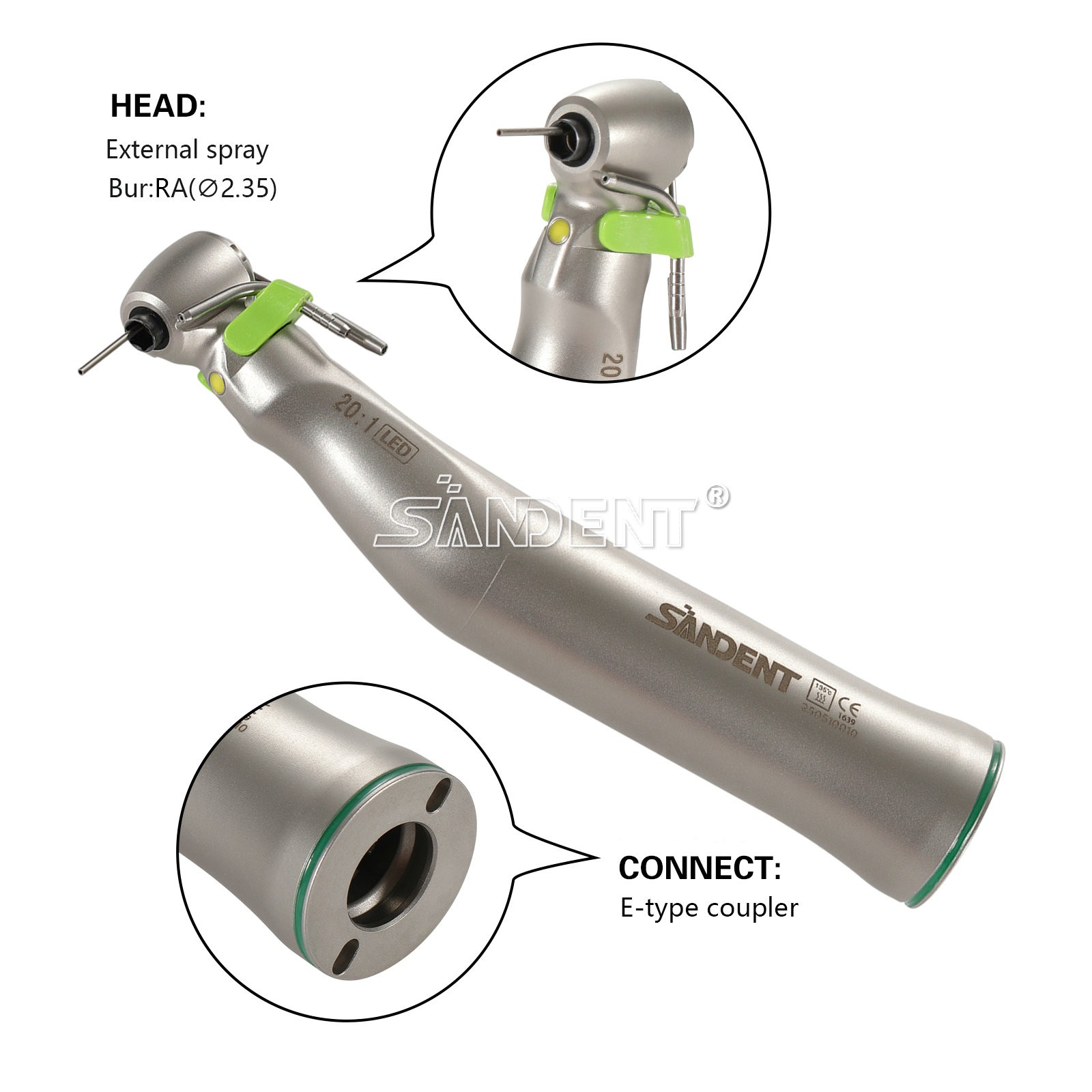 20:1 Dental LED Implant Contra Angle Handpiece for W H Surgical Motor