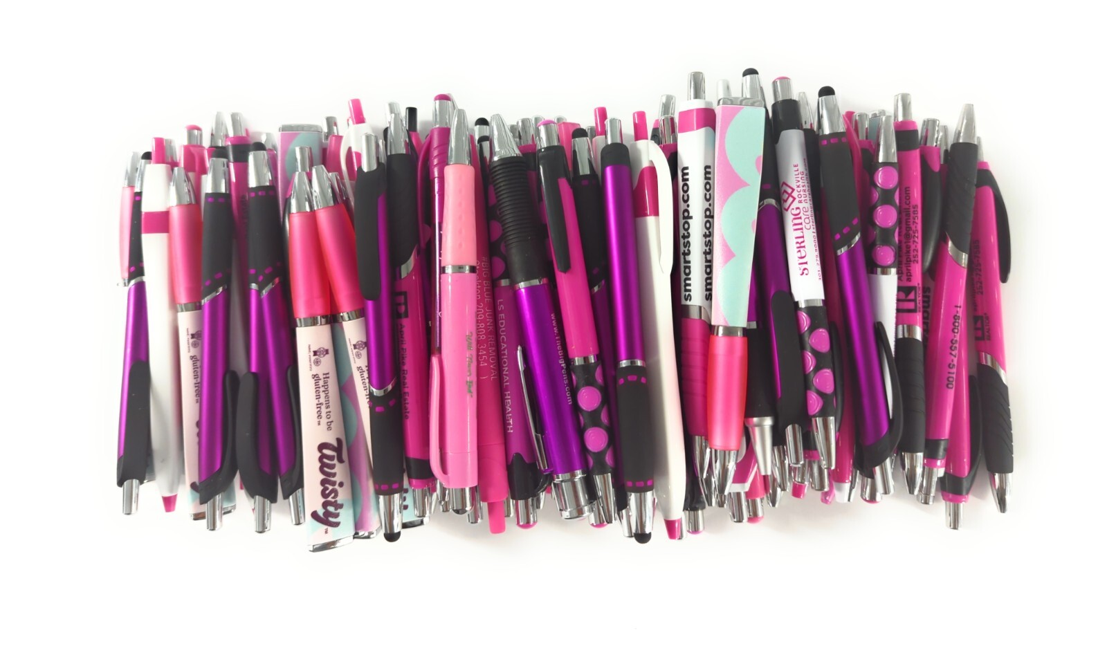 100ct Mixed Lot Misprint Retractable Click Pens: PINK / ROSE / MAGENTA