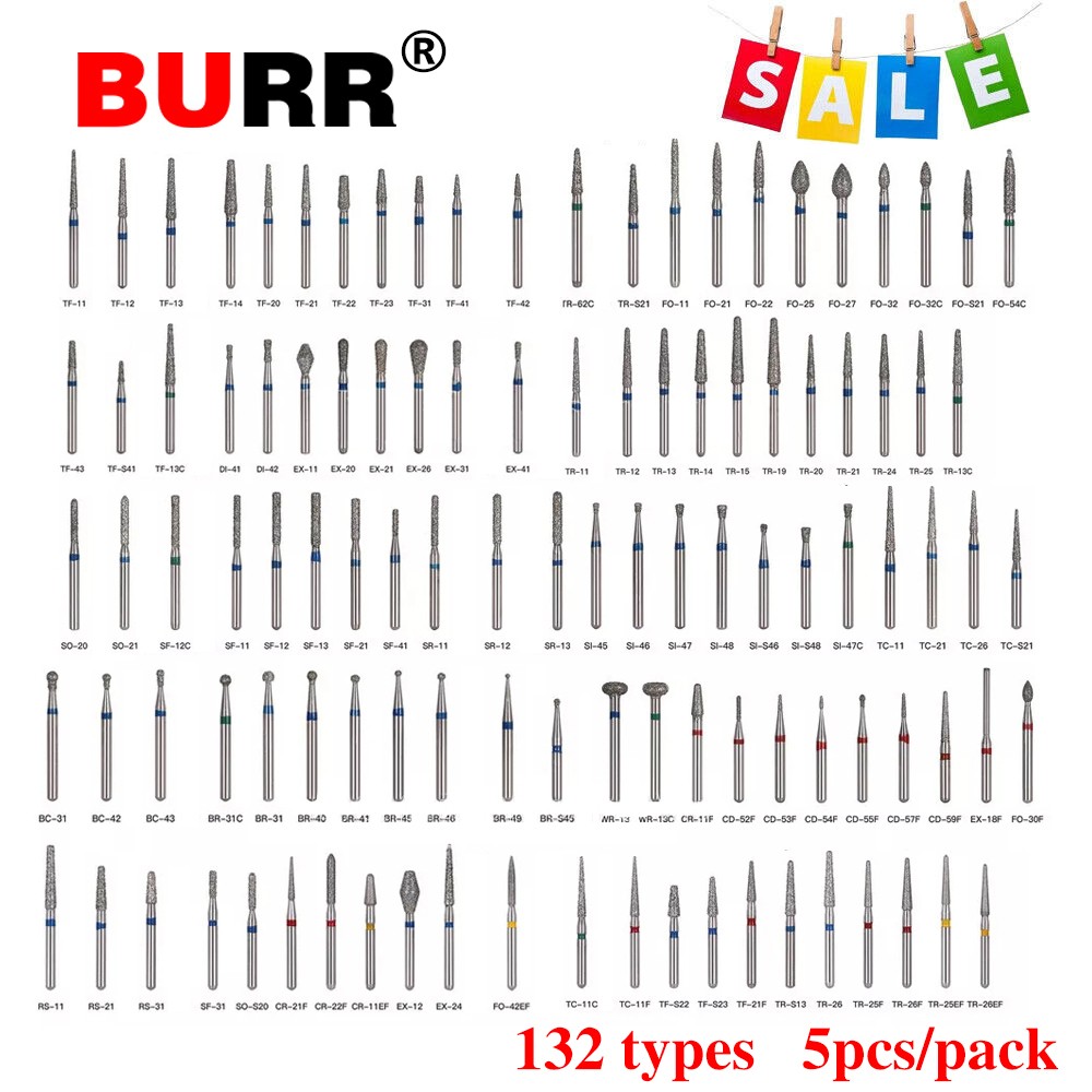 100pcs SANDENT Dental Diamond Burs For High Speed Handpiece Friction Grip 1.6mm