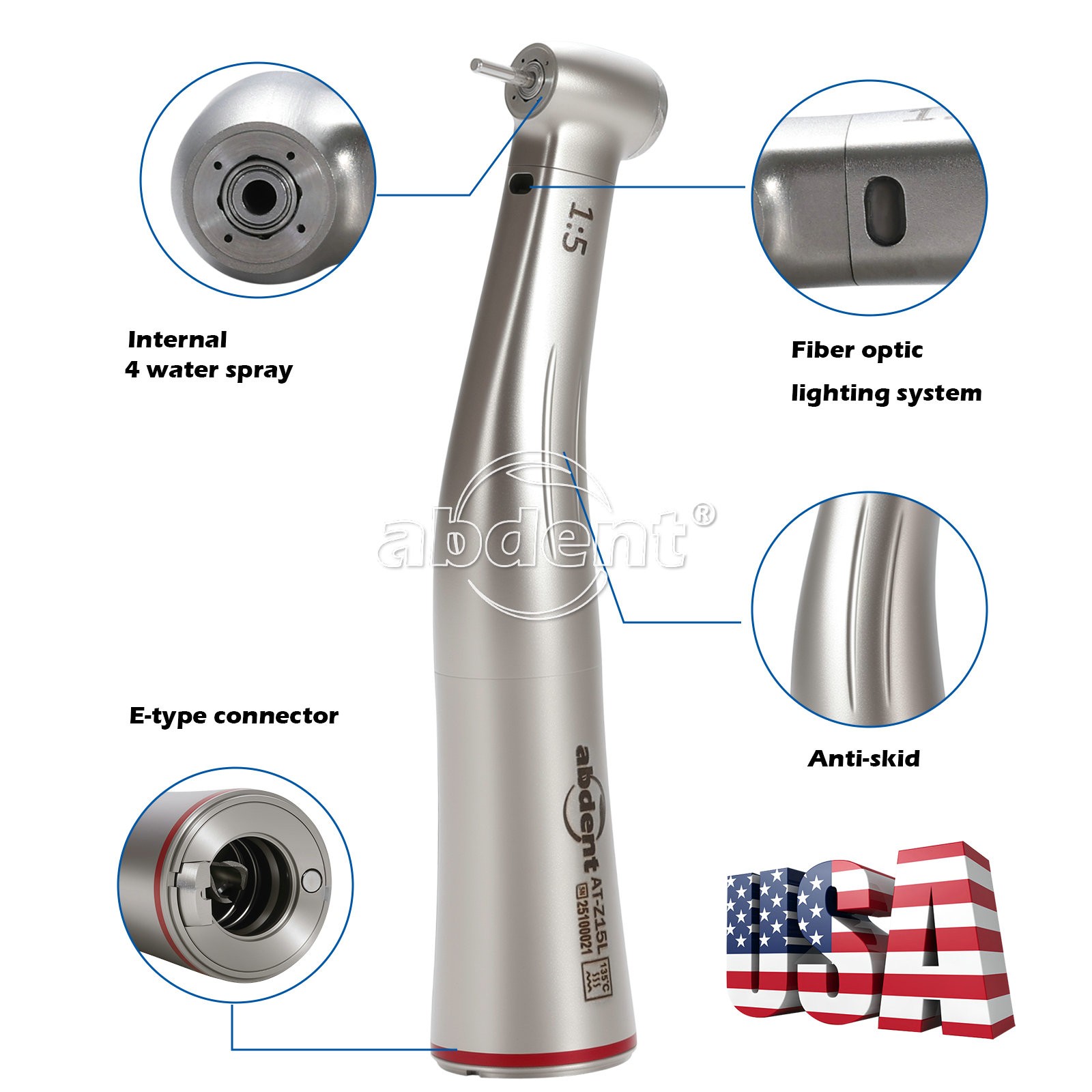 AbDent 1:5 Optic LED Contra Angle Increasing Handpiece Fit NSK Electric Motor