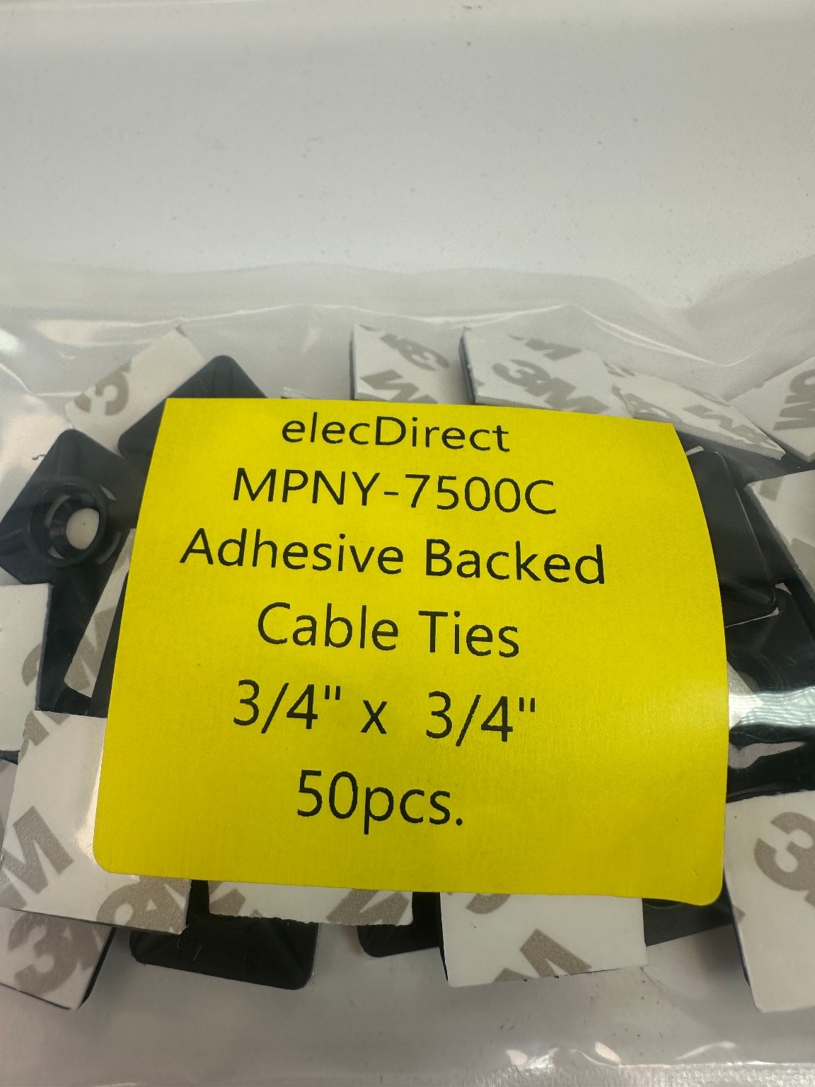 elecDirect MPNY-7500C Adhesive Backed Cable Ties 3/4″ x 3/4″ 50pcs 3M