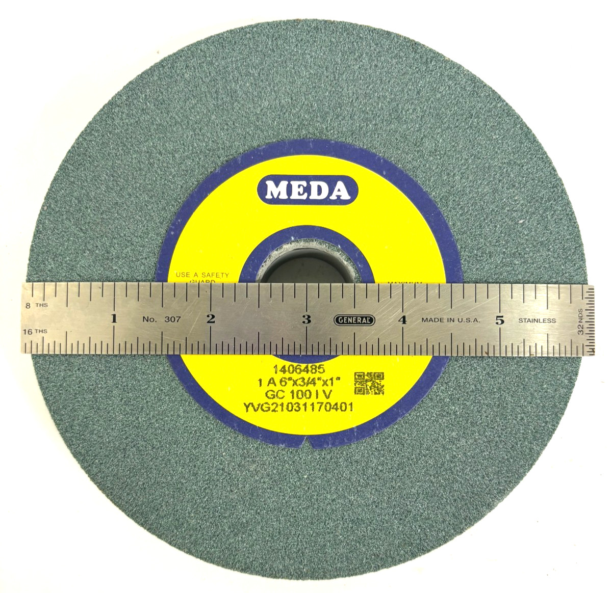 6″ X 3/4″ X 1″ 100 GRIT GREEN SILICON CARBIDE TYPE 1 GRINDING WHEEL GC 100I MEDA