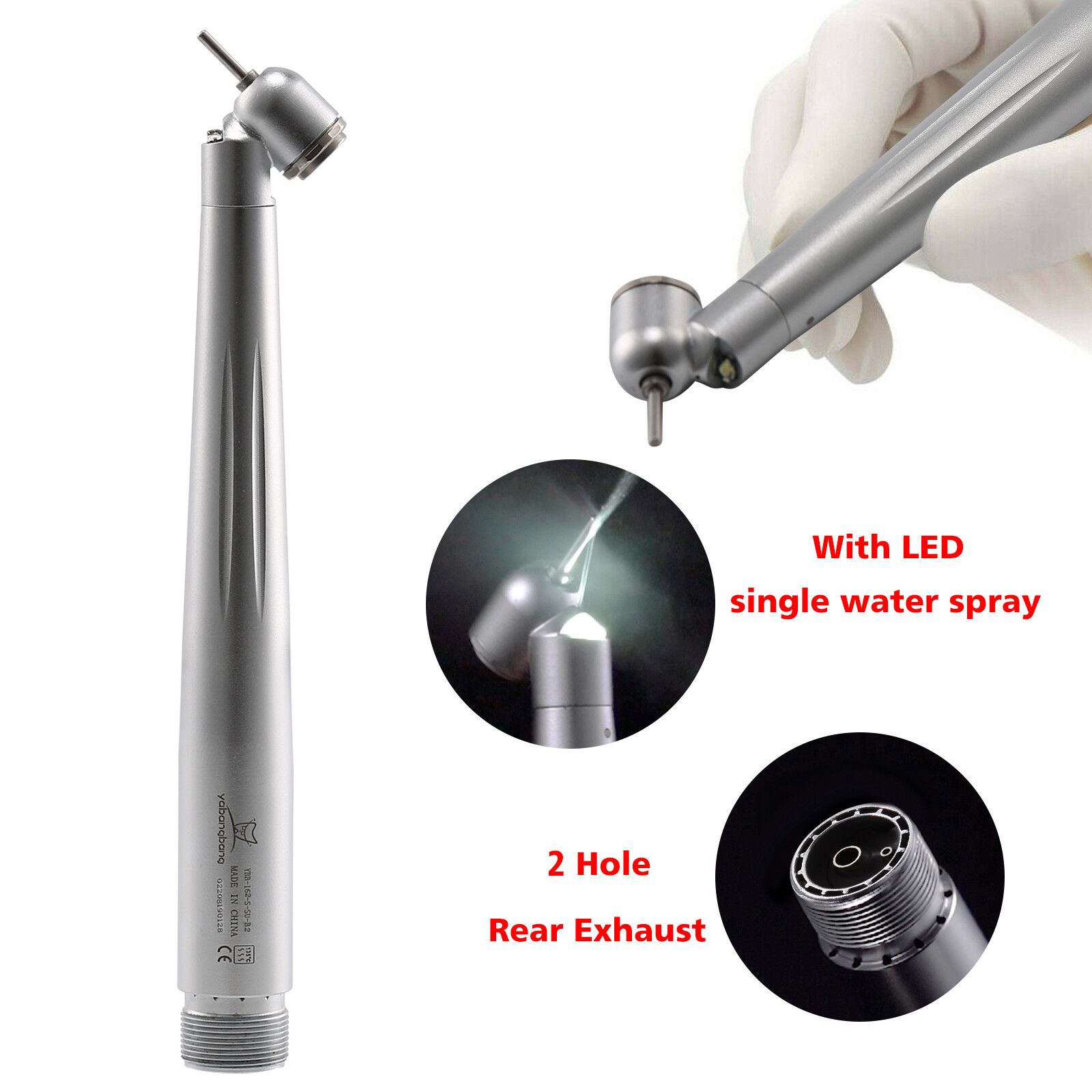 1-10 Pieza de Mano Dental de Fibra Óptica Estilo NSK Turbina 45° LED 2 Agujeros