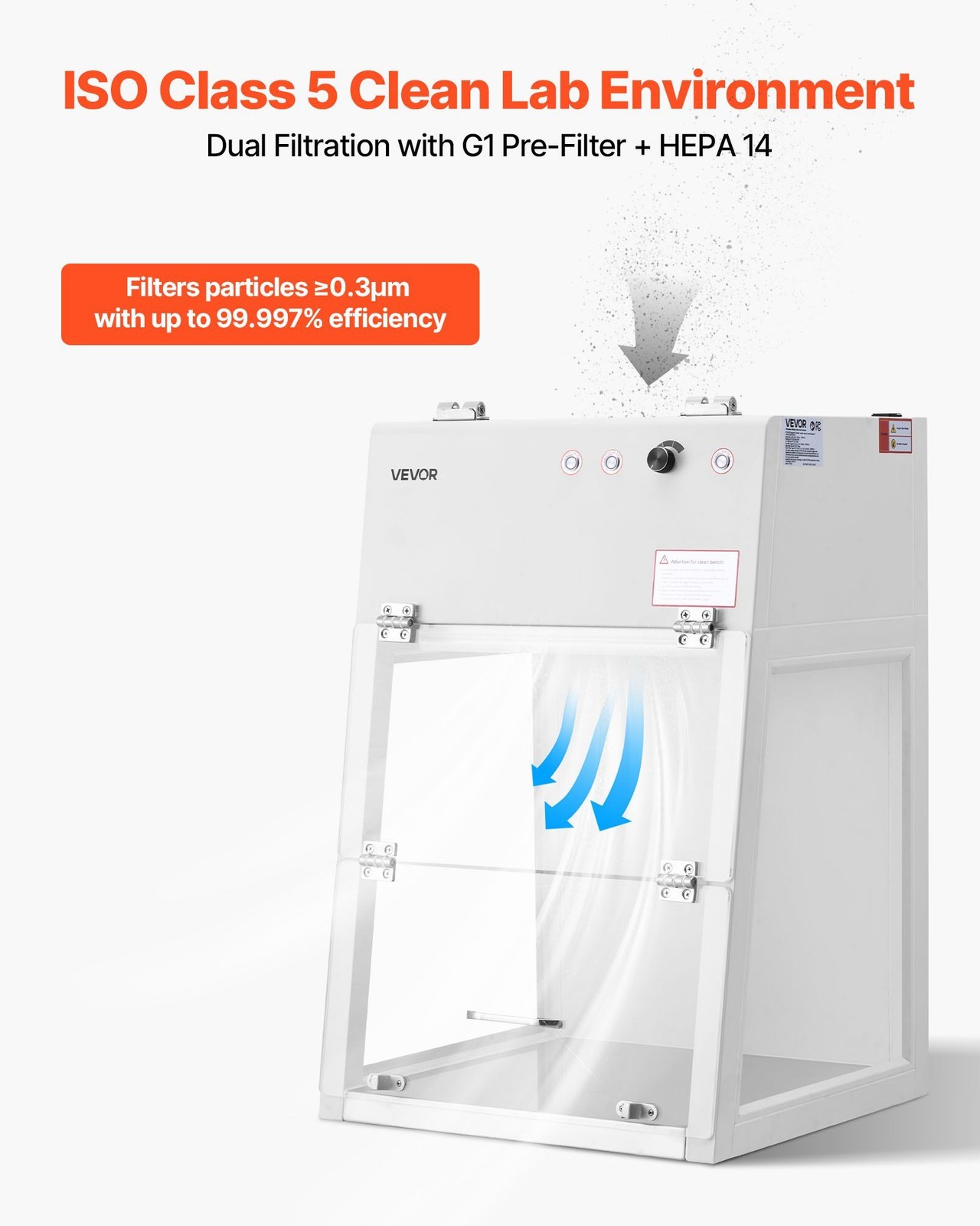 Desktop Laminar Flow Hood, ISO 5 Clean Room, HEPA-14 Filter, 65dB Quiet