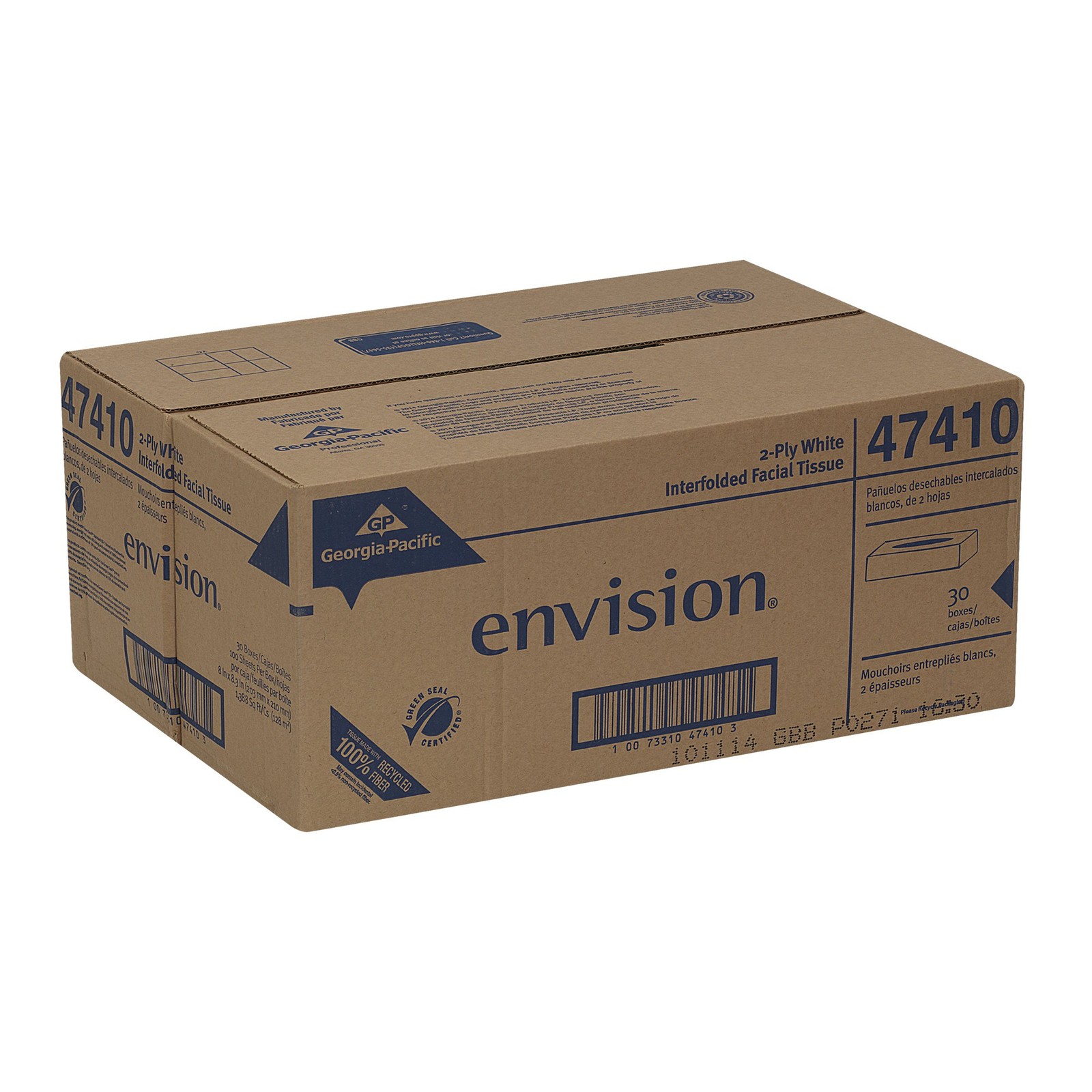 Envision 2-Ply Facial Tissue Flat Box 100 Count 30 Packs 3000 Total