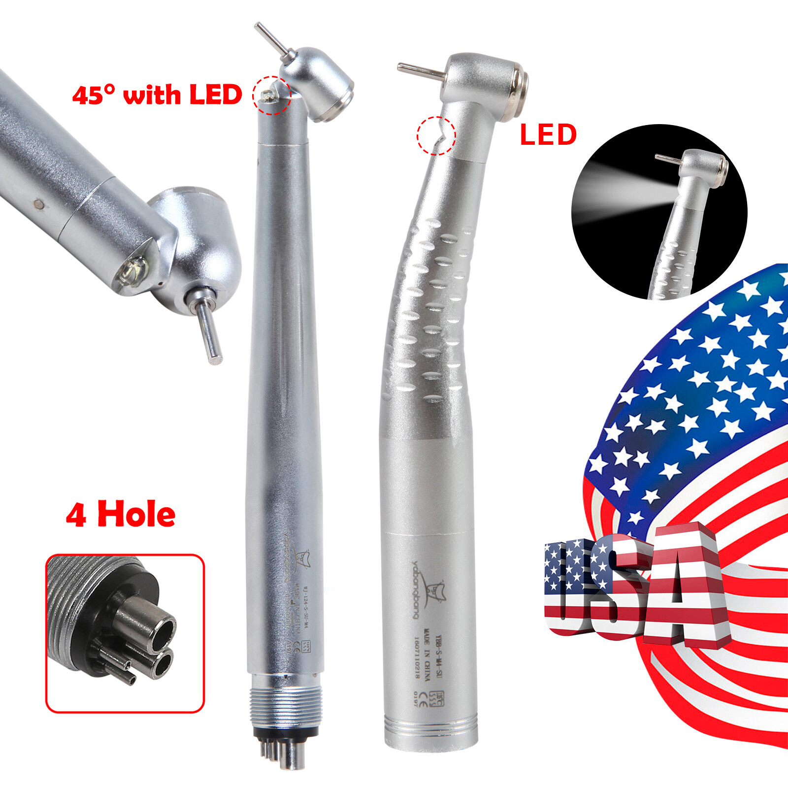 Dental 45° Angle/Standard Head LED E-generator / Fiber Optic Handpiece 4H 6Pin
