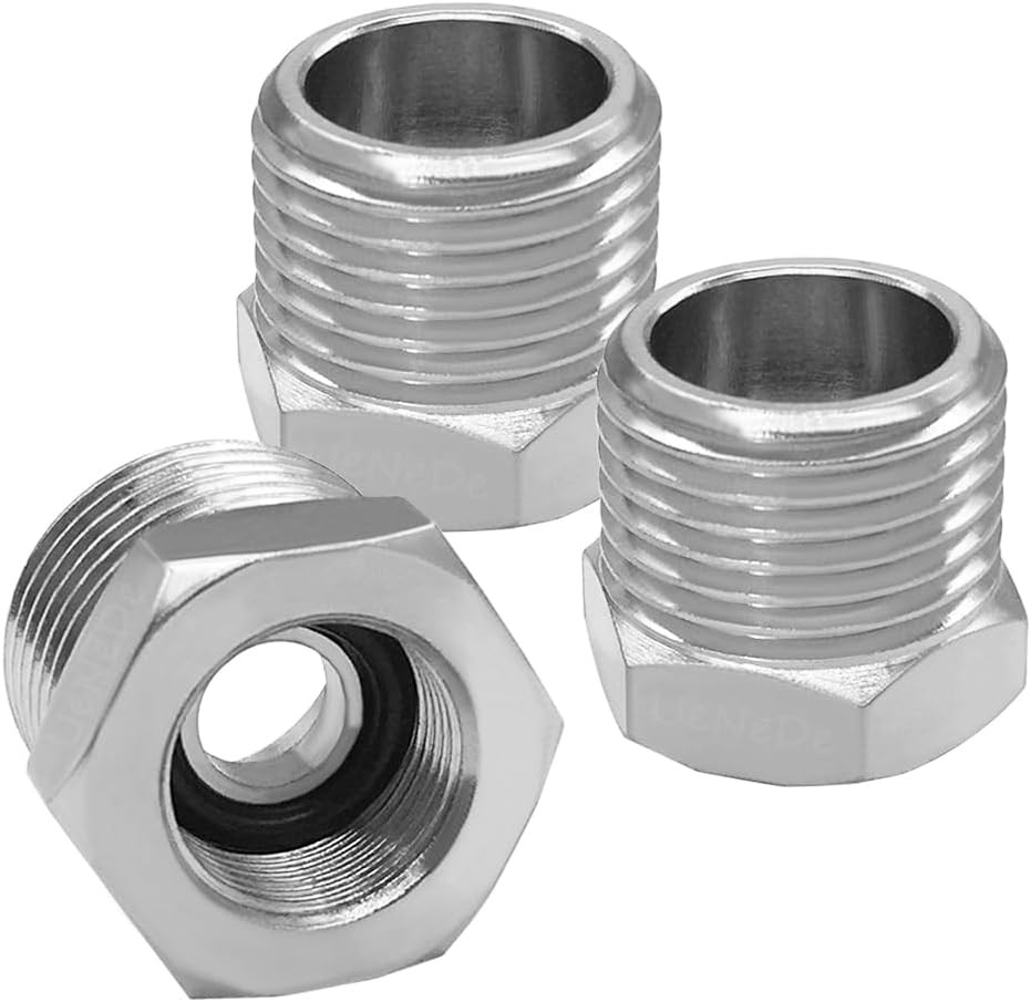 3PCS Water Line Adapter, 1/2″ 1/2 G Male to 3/8 Compression Female, Silvery