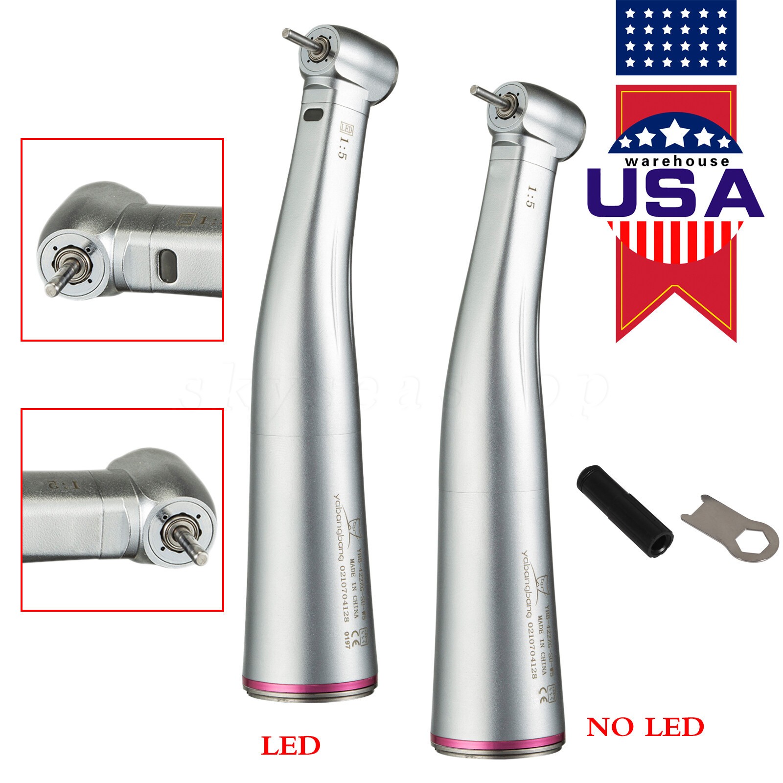 Dental 1:5 Optic LED Contra Angle Increasing Handpiece Fit NSK Electric Motor CE