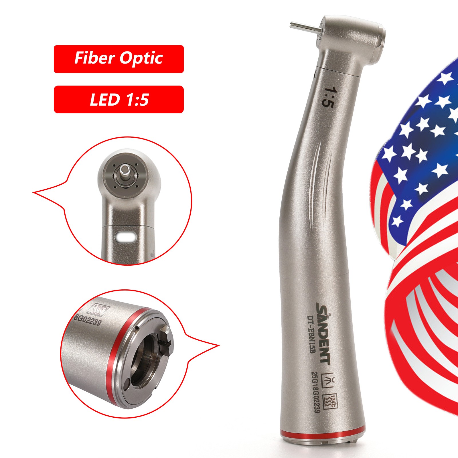 SANDENT 1:5 Increasing Fiber Optic LED Electric Contra Angle Handpiece UPS