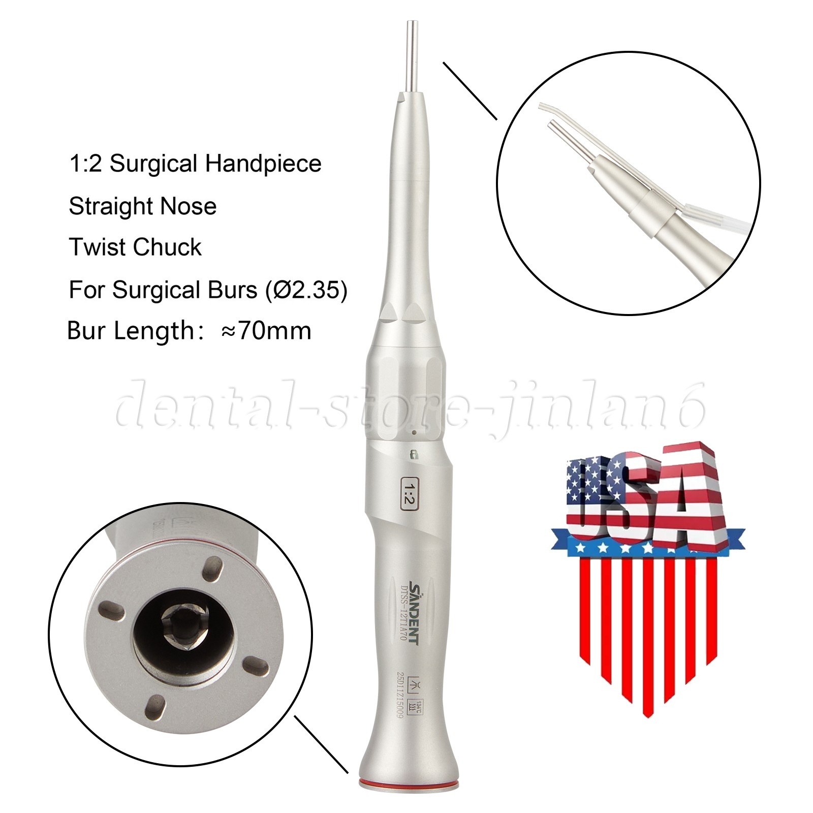 Dental 1:2 Increasing Surgical Osteotomy Handpiece Straight E-type HP Φ2.35mm