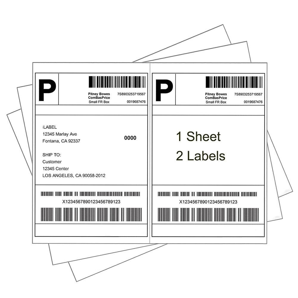 200-20000 Half Sheet Address Shipping Labels 2 Per Sheet 8.5×5.5 Self Adhesive