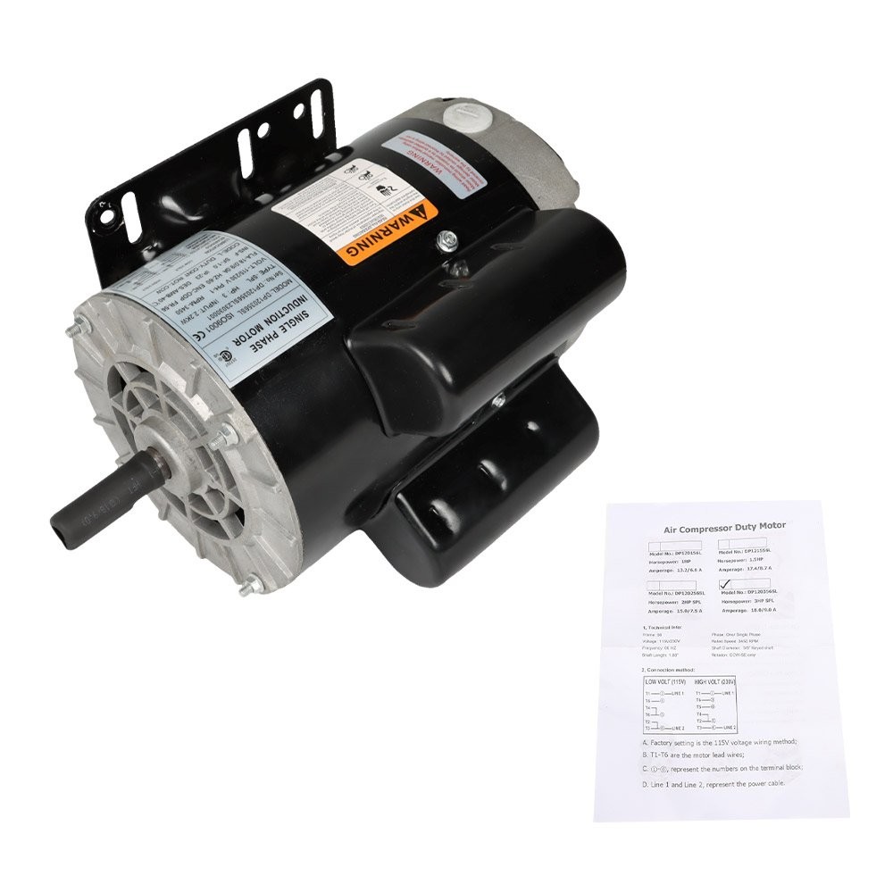 Electric Motor 3 HP 3450 RPM SPL Compressor Duty 56HZ Frame 1 Phase 115/230V New