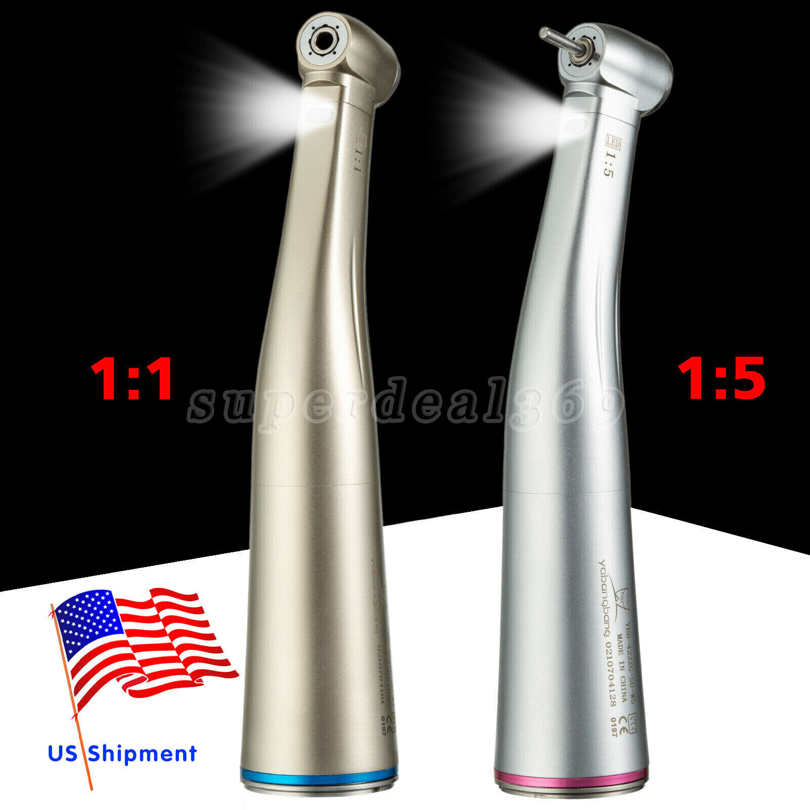 Dental 1:1/1:5 LED Contra Angle Handpiece Inner Spray fit NSK E-type Motor OR