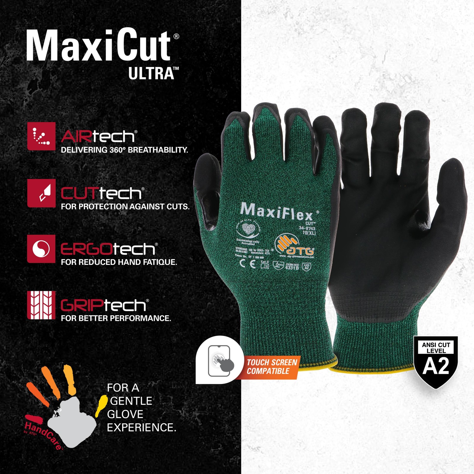 34-8743/L Maxiflex Cut, Green Engineered Yarn Shell, Blk Nitrile Microfoam Gr…