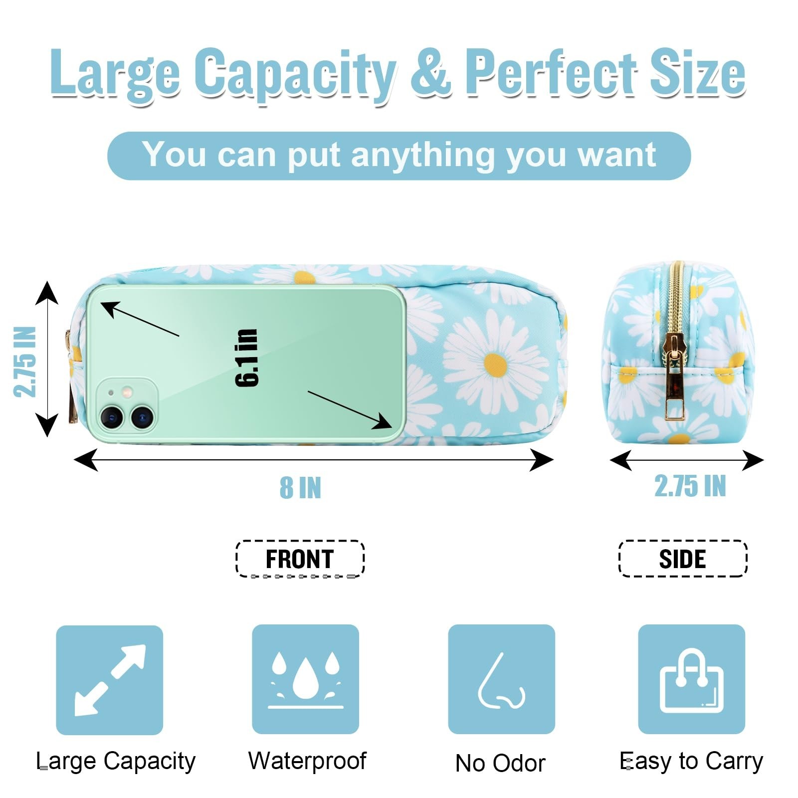 Nylon Small Floral Makeup Bag, Slim Preppy Cute Makeup Brush Case, Waterproof…