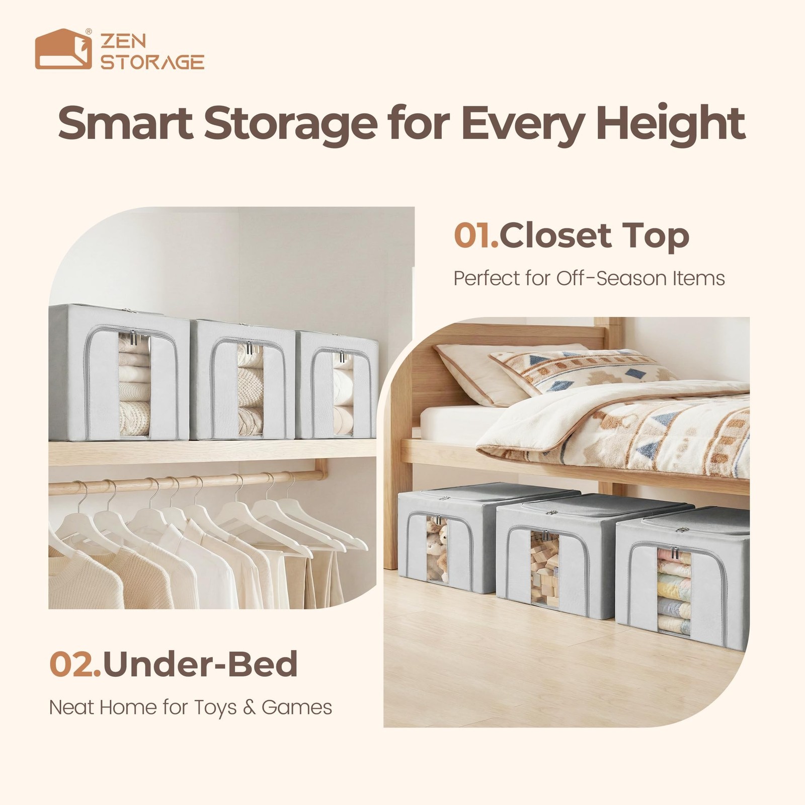 3Pack 40L Clothes Storage Bins with Metal Frame, Foldable Oxford Fabric Close…