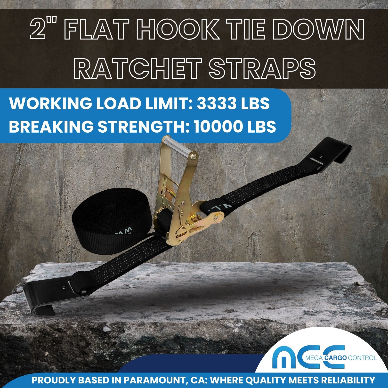 Heavy Duty 2″ x 30′ Ratchet Strap w/Flat Hook for Flatbed Truck Trailer Tie Down
