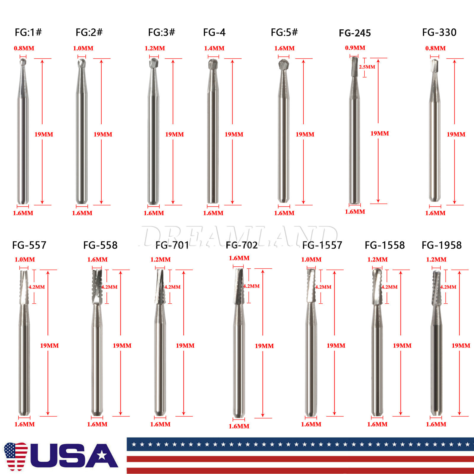 Dental FG Fresas de carburo de tungsteno Fit Alta Velocidad pieza de mano USA