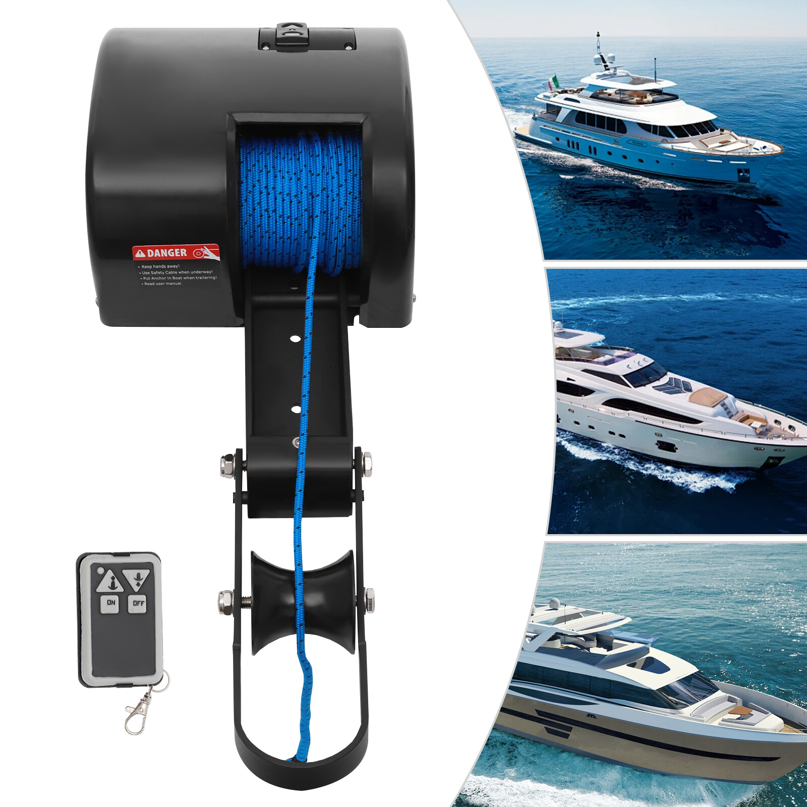 35lbs Electric Anchor Winch with Roller & Remote Control for Boat Marine Winch